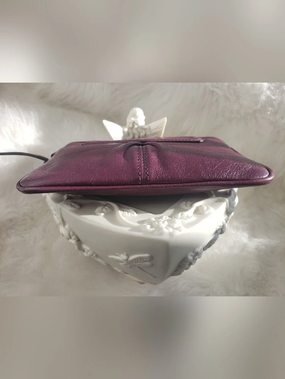Vintage Coach Pleated Leather Wristlet Plum Purple-Silver Logo Y2K